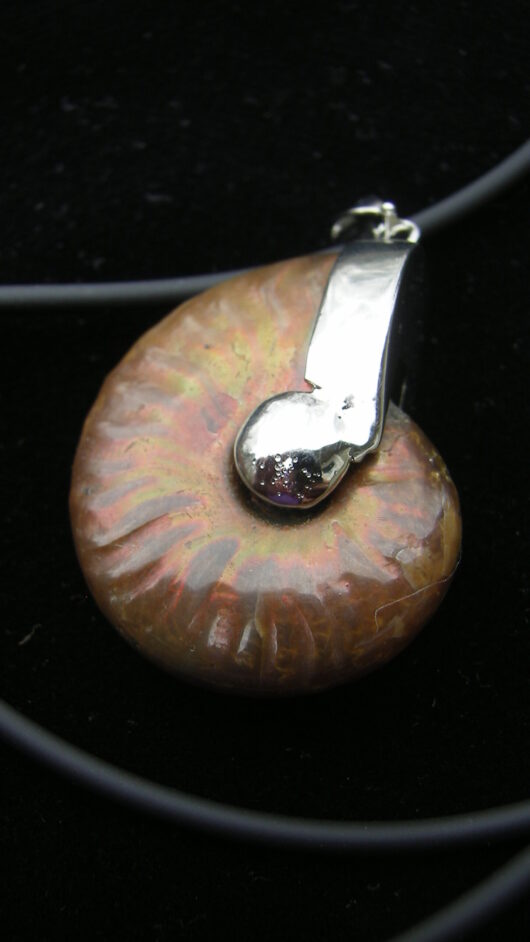 Iridescent Ammonite Necklace with 20" Black cord